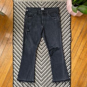 Citizens of H relaxed fit high rise flare distressed jeans, sz 27, fray hem